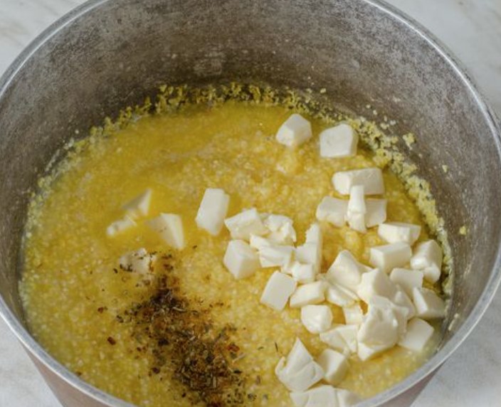 Corn Porridge with Melted Cheese and Boiled Eggs step 7