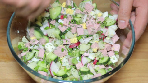 Okroshka with Sausage on Kvass step 8