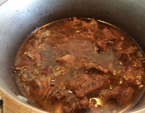Uzbek kebab is ready in a cauldron