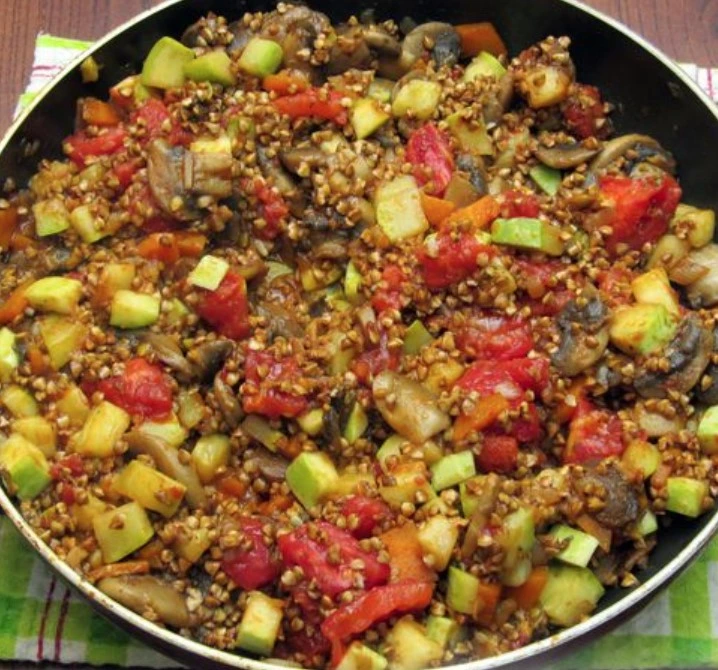 Buckwheat with Zucchini, Tomatoes and Mushrooms (in a pan) step 13
