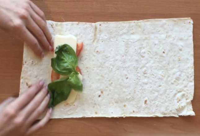 Lavash Envelopes (Rolls) with Mozzarella, Tomatoes and Basil step 2