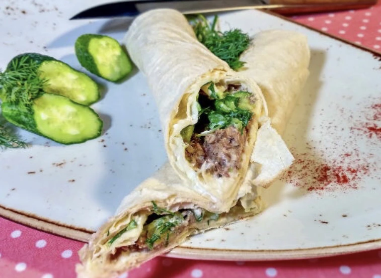Lavash Roll with Canned Fish and Cucumber