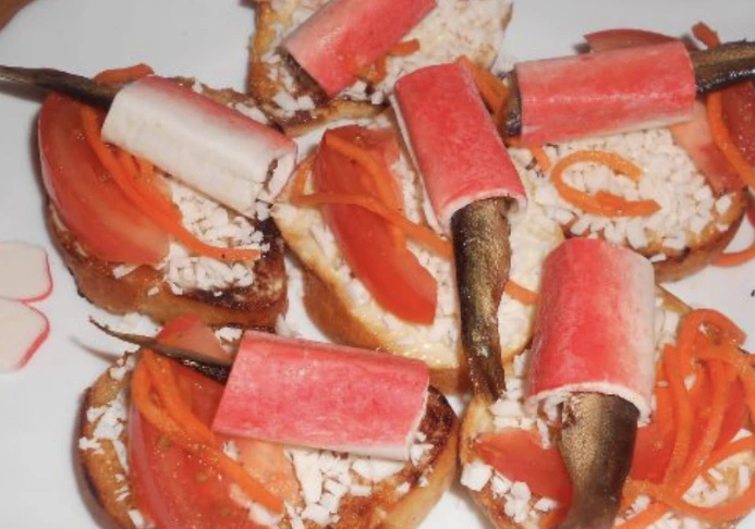 Sandwiches with Sprats and Crab Sticks