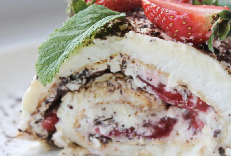 Meringue Roll with Strawberries and Whipped Cream step 17