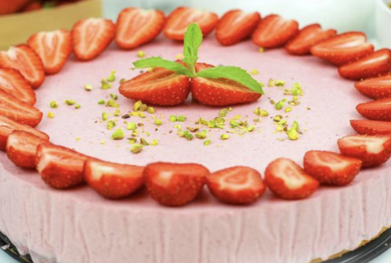 Strawberry Curd Mousse Cake with Vanilla Biscuit