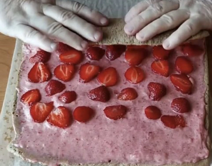 Sponge Roll with Strawberry Buttercream step 13