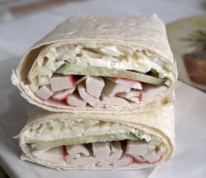 Lavash with Cabbage and Crab Sticks