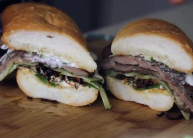 Baguette with Beef, Sorrel and Sweet Onions
