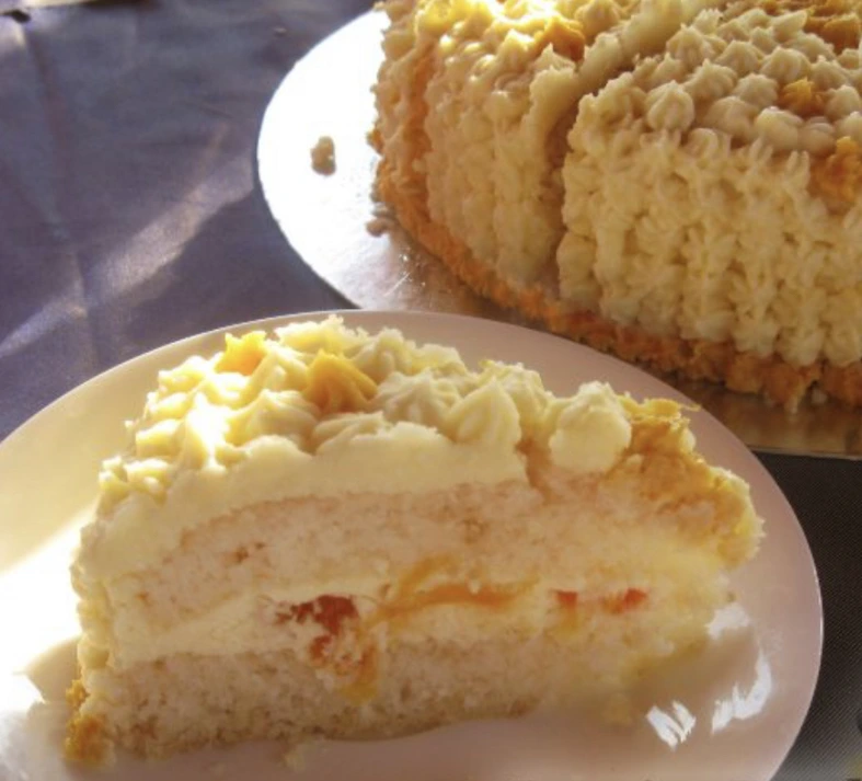 Lemon-Sponge Cake with Cottage Cheese Cream and Dried Apricots