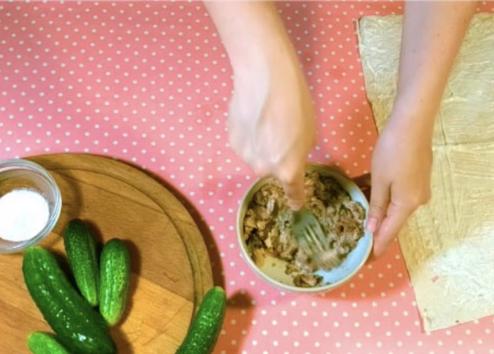 Lavash Roll with Canned Fish and Cucumber step 2