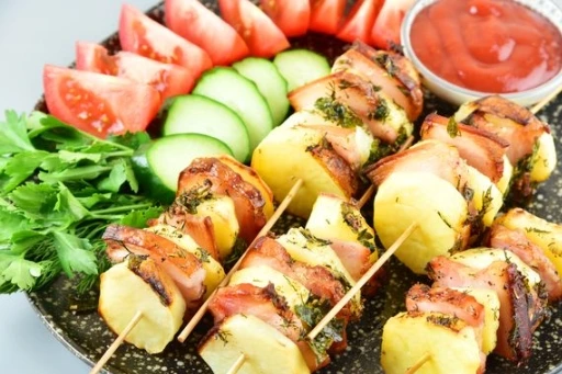 Baked Potatoes with Smoked Brisket, on Skewers