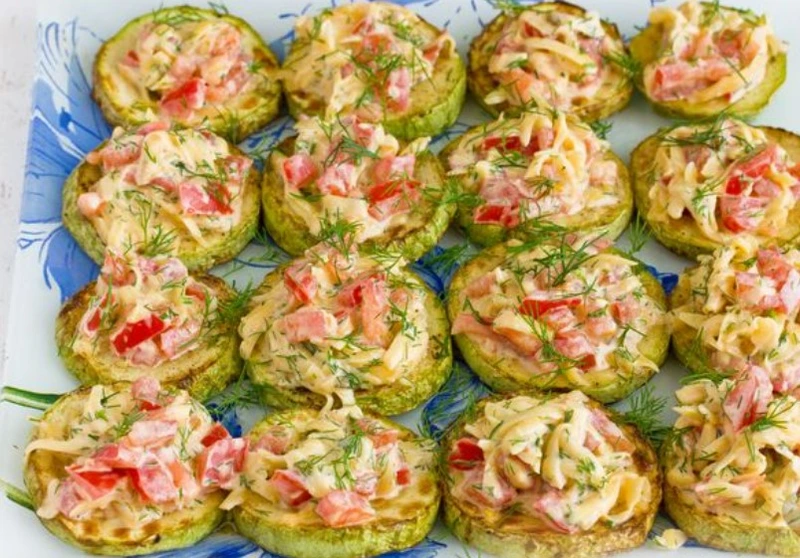 Fried Zucchini Appetizer with Tomatoes and Cheese