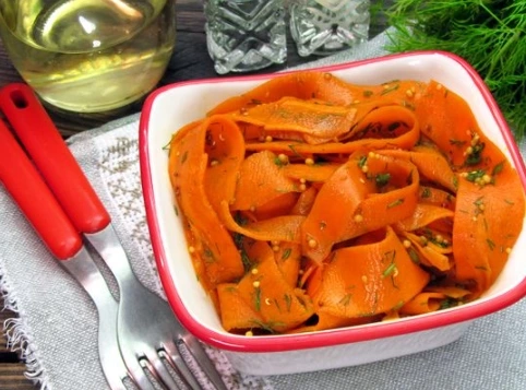 Spicy Carrot Appetizer with Mustard, Soy Sauce and Herbs