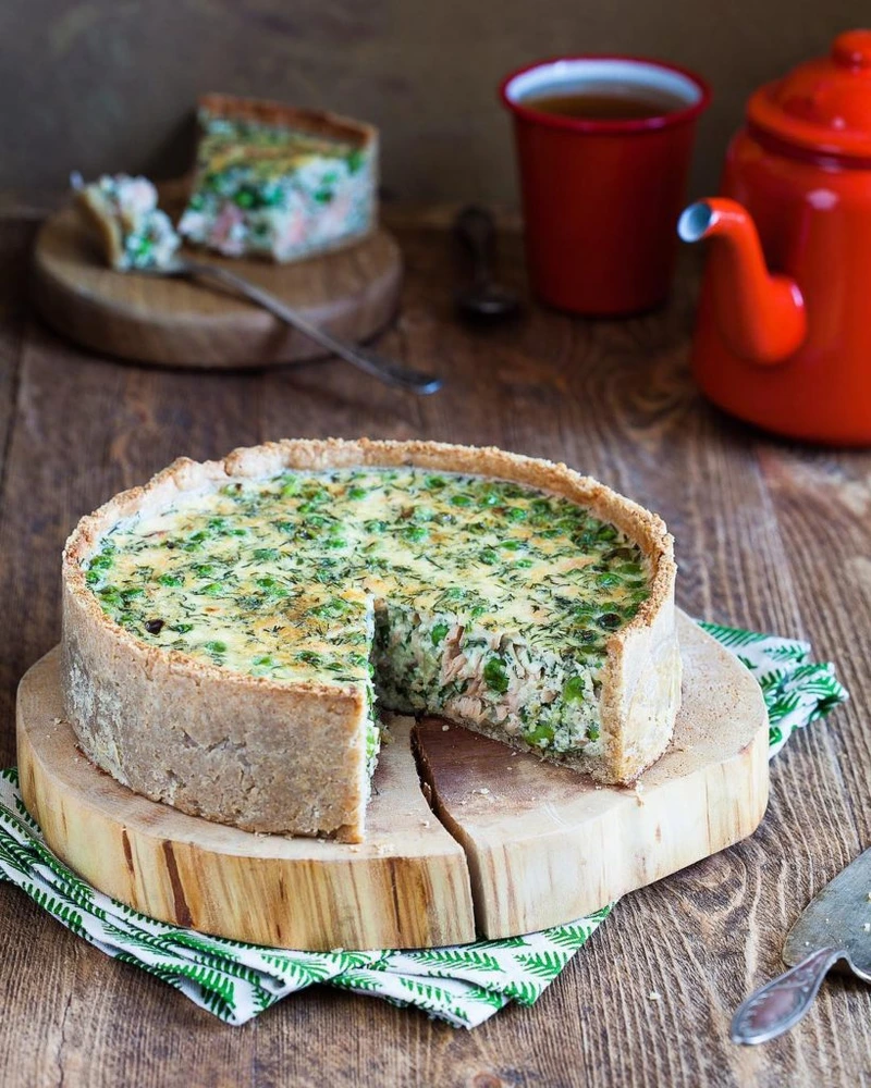 Quiche with Smoked Trout and Green Peas