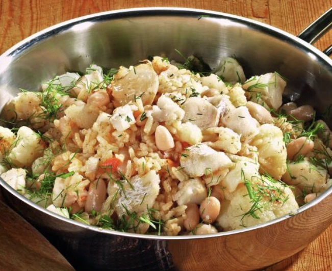 Paella with Cod and Cauliflower