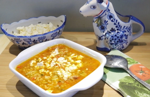 Rice Soup with Zucchini and Feta