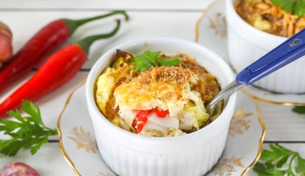 Casserole with Crab Meat and Leeks