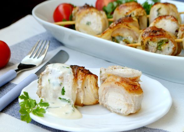 Chicken Fillet Kebab in a Yogurt Marinade, With Bacon