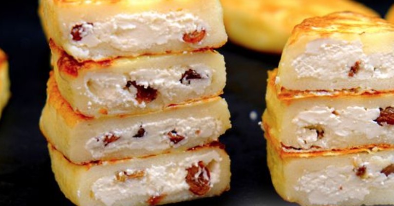 Fried Manna Stuffed with Cottage Cheese and Raisins
