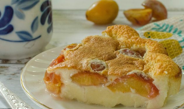 Almond Pudding with Plums