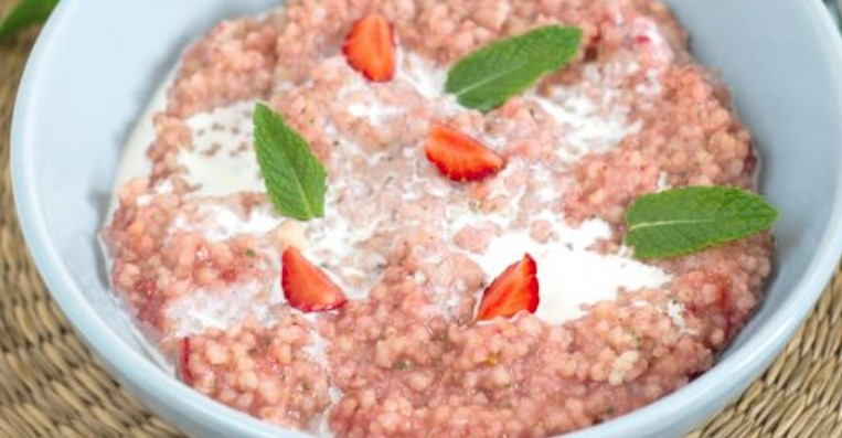 Millet Porridge with Strawberries and Mint
