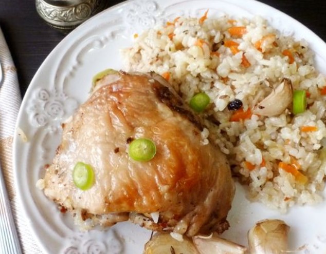 Chicken Baked with Rice in the Oven