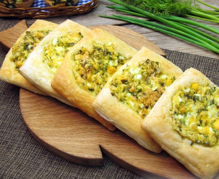 Snack Puffs with Boiled Eggs, Cheese and Herbs