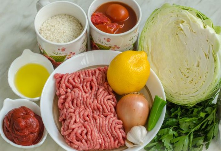 Cabbage Casserole with Ground Beef, Rice and Tomatoes step 1