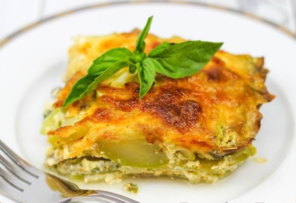 Zucchini Casserole with Mushrooms and Cheese, in Egg-Cream Filling
