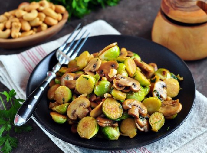 Brussels Sprouts with Mushrooms and Nuts