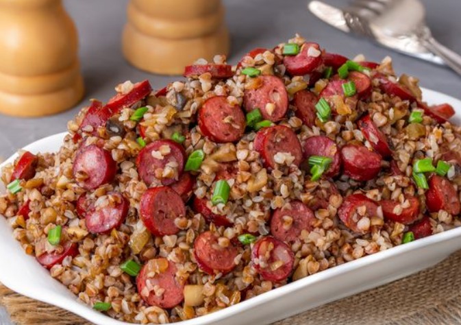Buckwheat with Sausages and Mushrooms
