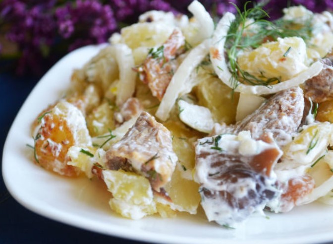 Warm Potato Salad with Salted Mushrooms