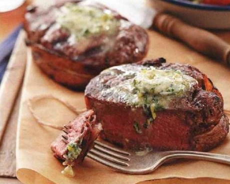 Steaks in Bacon with Aromatic Butter