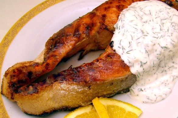 Trout Steak with Sour Cream Sauce