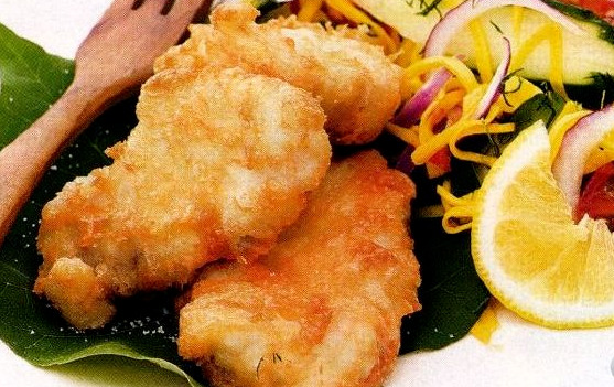 Fish in Coconut Batter and Mango Salad