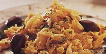 French Fries with Fish, Eggs and Onions