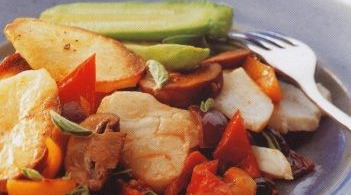Fish Baked with Vegetables and Mushrooms