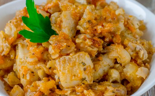 Fish with Vegetables in Tomato Sauce, in a Pan