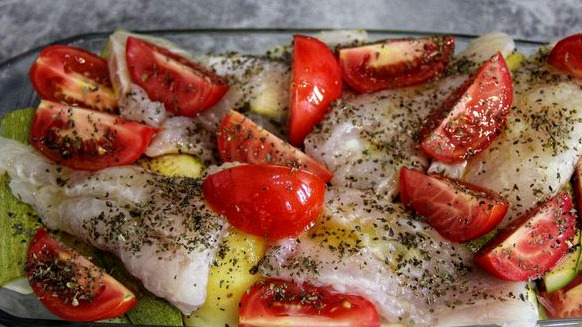 Fish Baked with Young Potatoes, Zucchini and Tomatoes step 6