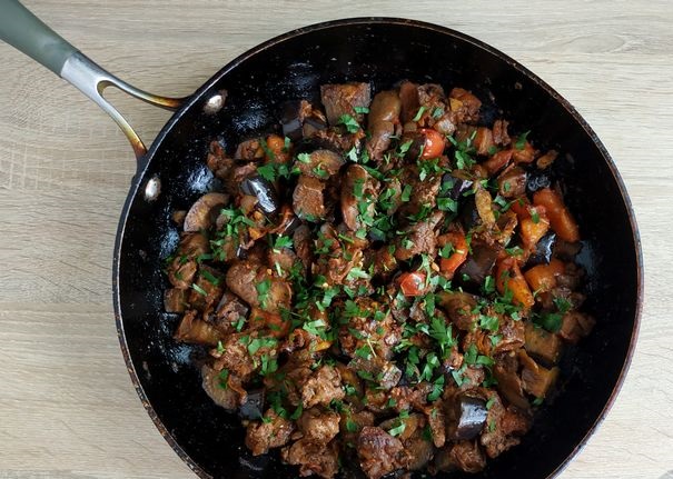 Chicken Liver Stewed with Eggplant and Tomatoes step 14