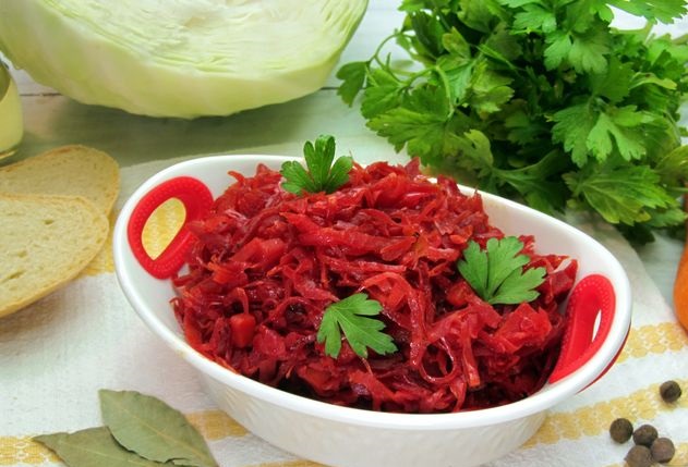 Cabbage Stewed with Carrots and Beets