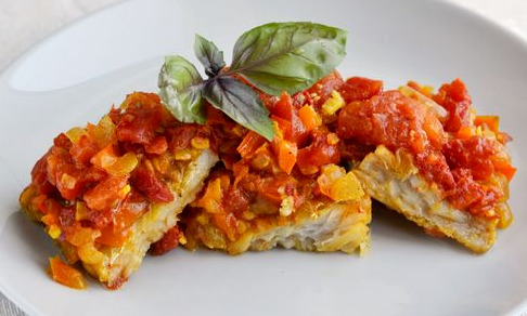 Fish Baked with Sweet Pepper and Tomato Sauce