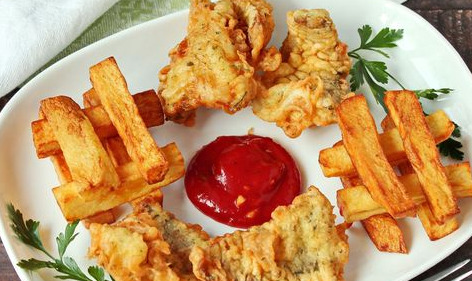 Fried Fish in Beer Batter with French Fries (Fish and Chips)