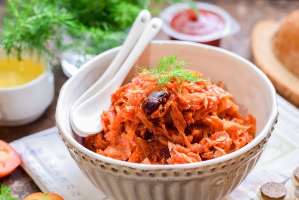 Cabbage Stewed with Beets and Beans