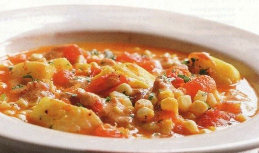 Tomato Stew with Fish and Corn