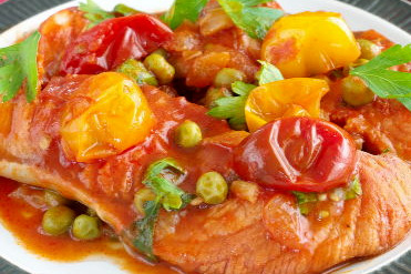 Fish in Tomato Sauce with Green Peas