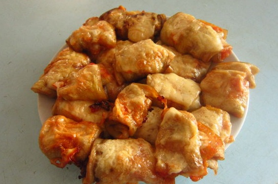 Eggplant Rolls with Filling, in Tomato Sauce