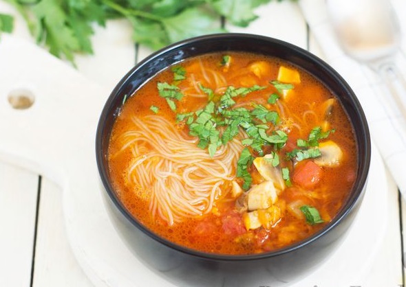 Thick Soup with Funchose and Mushrooms