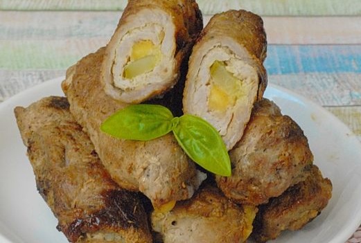 Meat Rolls with Cheese, Pickled Cucumbers and Mustard