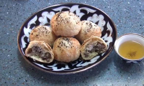Samsa Made from Lamb Meat, Onions, and Fat Tail Fat